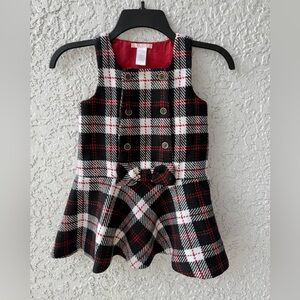 Janie and Jack Black Red White Plaid Wool Jumper Dress size 3T